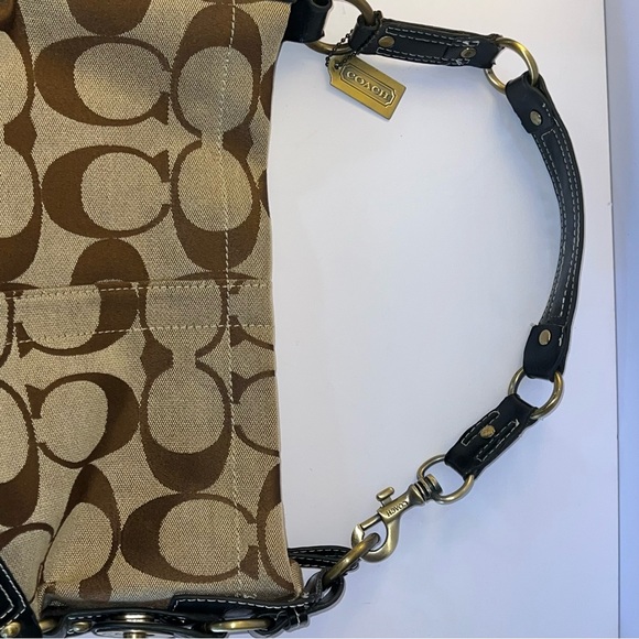 Coach Signature Canvas Shoulder Bag with Black Leather Trim & Brass Hardware - Picture 2 of 9